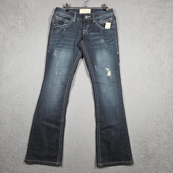 VTG Maurices Jeans Womens Size 5/6 Bootcut Low Rise Flap Pockets Y2K Dark Wash - Picture 1 of 12